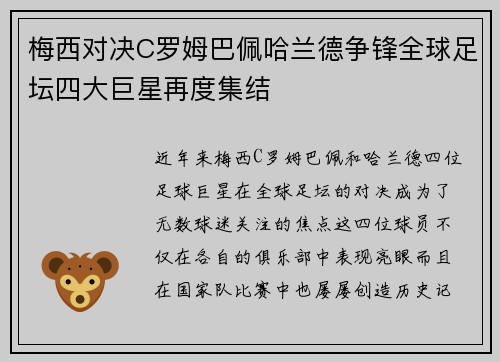 梅西对决C罗姆巴佩哈兰德争锋全球足坛四大巨星再度集结