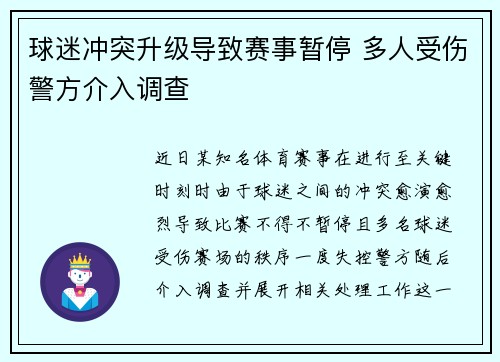球迷冲突升级导致赛事暂停 多人受伤警方介入调查